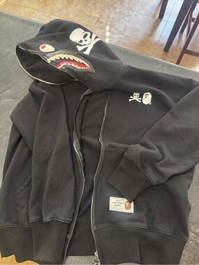 Bape Black Kids Shark Hoodie with Skull Graphics